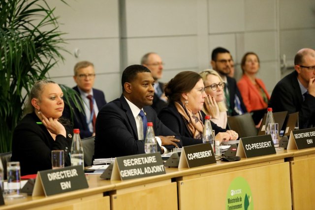 Picture of EPA Administrator co-chairing the OECD Environmental Ministerial with Secretaire General Adjoint and Co-Presidents.