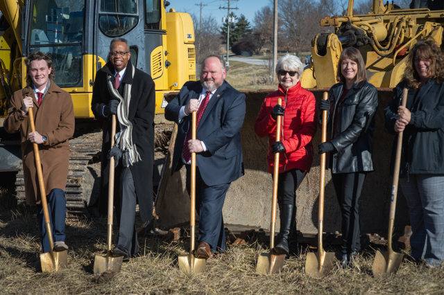 Local, state, and federal officials participate in the Dec. 18 groundbreaking event at Camden Point’s future wastewater treatment plant site.