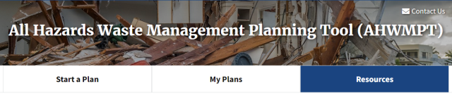 This is a screen shot of the homepage for the All Hazards Waste Management Planning Tool or AHWMPT that can be found at https://wasteplan.epa.gov/welcome