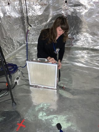 EPA researcher testing a DIY air cleaner.
