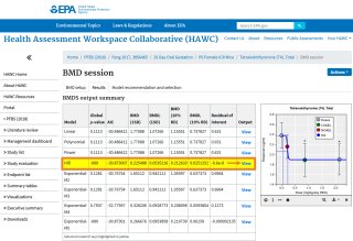 Illustration showing where the results tab will display the BMD modeling output summary for all models.