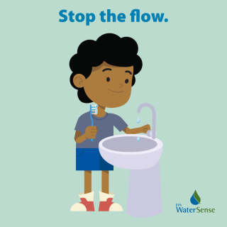 Illustration of a child at a sink holding a toothbrush.