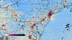 Data visualization showing nitrogen dioxide over the D.C./Philadelphia/New York City region. Credits: NASA's SVS; Data provided by SAO at the CfA