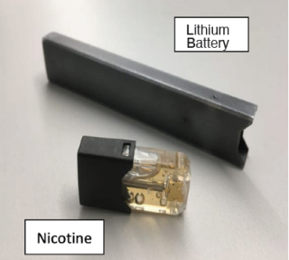 Photo of a vape pen showing the portions that contain the two hazards.