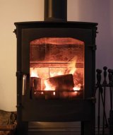 wood stove with fire