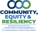 EPA Logo with blue and green image and Community, Equity & Resiliency Buliding Environmental and Climate Justice through Engagement 