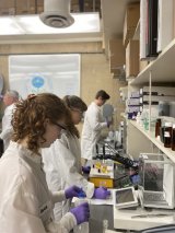 Scientists in a lab studying PFAS in water